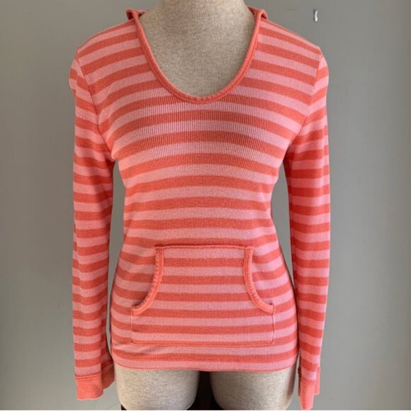 Talbots Striped Scoop Neck Hoodie with Kangaroo Pockets Size Petite Small - Picture 1 of 6